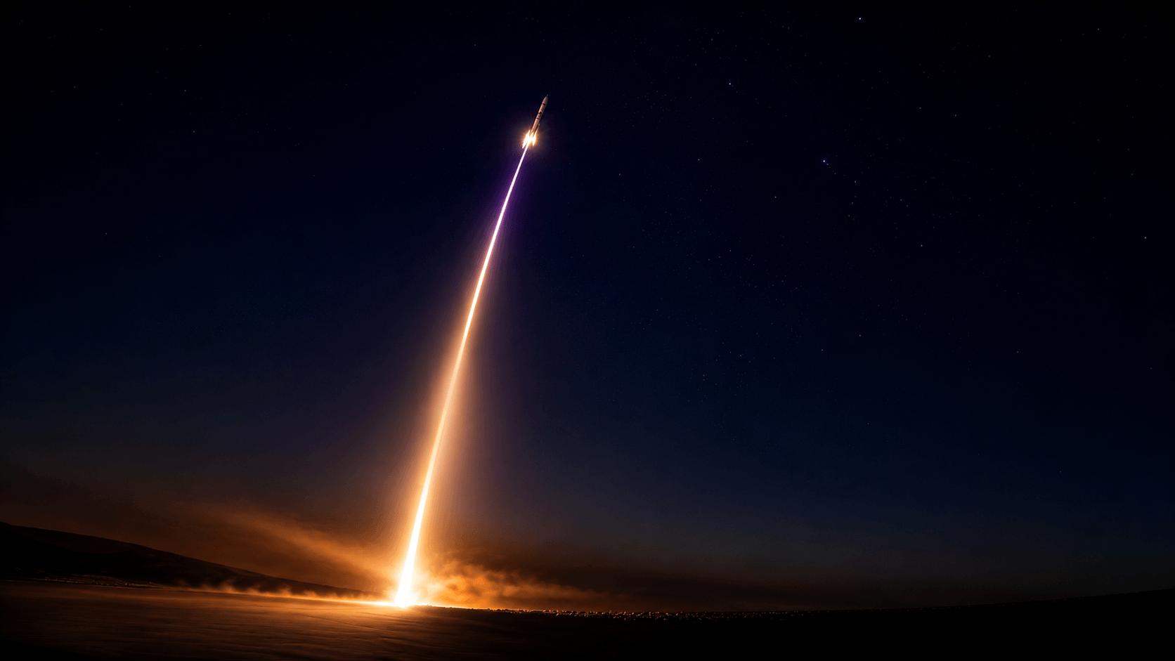 A rocket launching into a starry night sky
